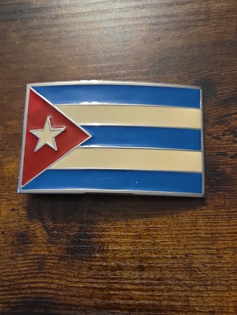 Vintage Men's Belt Buckle Cuba Flag Solid Brass Epoxy Filled
